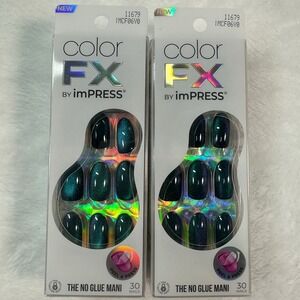 2 pack Kiss imPRESS Color FX Press-On Nails‎ Purple Green Iridescent Free Mind